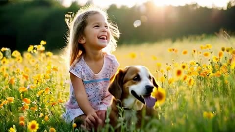 cute girl and dog