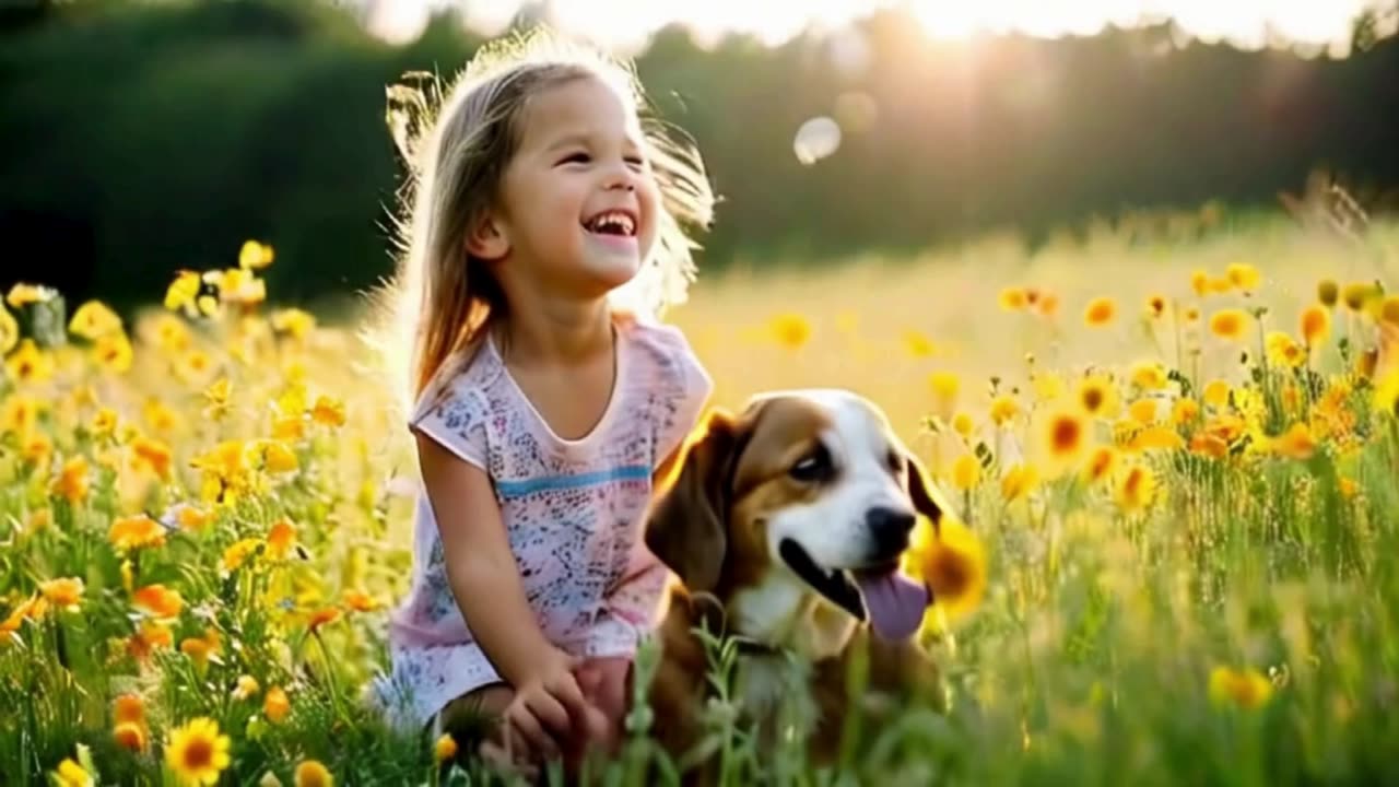 cute girl and dog