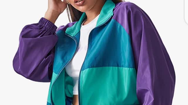 SweatyRocks Women's Lightweight Windbreaker Patchwork Zipper Sport Jacket Coat Outerwear