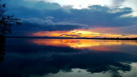 Sunset over Parakrama Samudraya in Sri Lanka