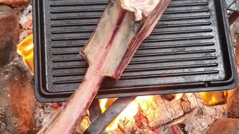 David chewed energetically on the gristly steak.