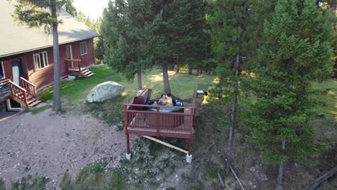 Seeley Lake Vacation Home hot tub drone video