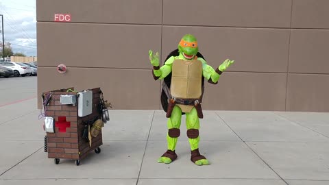 See this Turtle superhero character loses his rolling hero cart