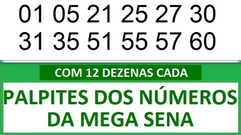 PALPITES DOS NÚMEROS DA MEGA SENA COM 12 DEZENAS 0y 0z 00 01 02 03 04 05 06 07 08 09