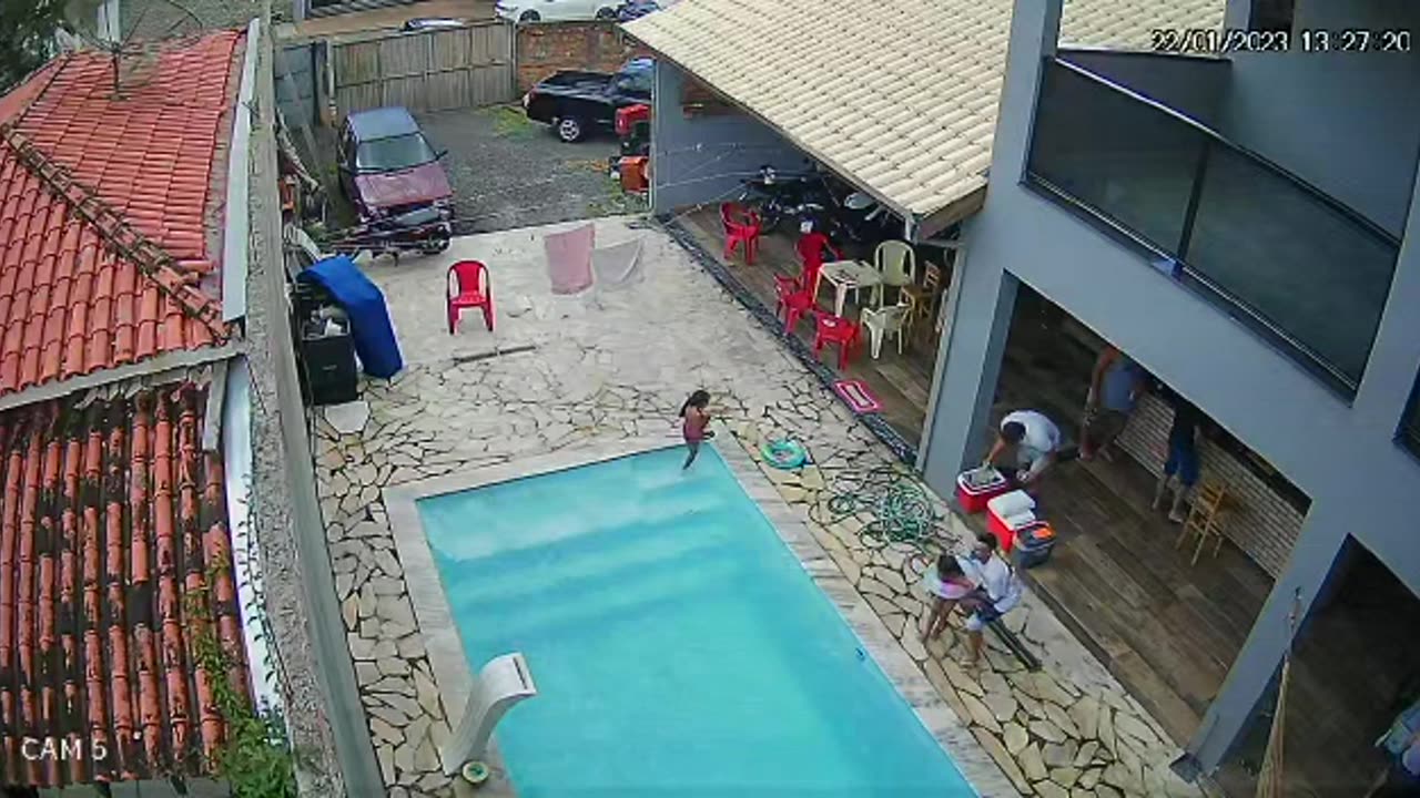 Niece Falls Out Of Floaty When Tossed Into Pool