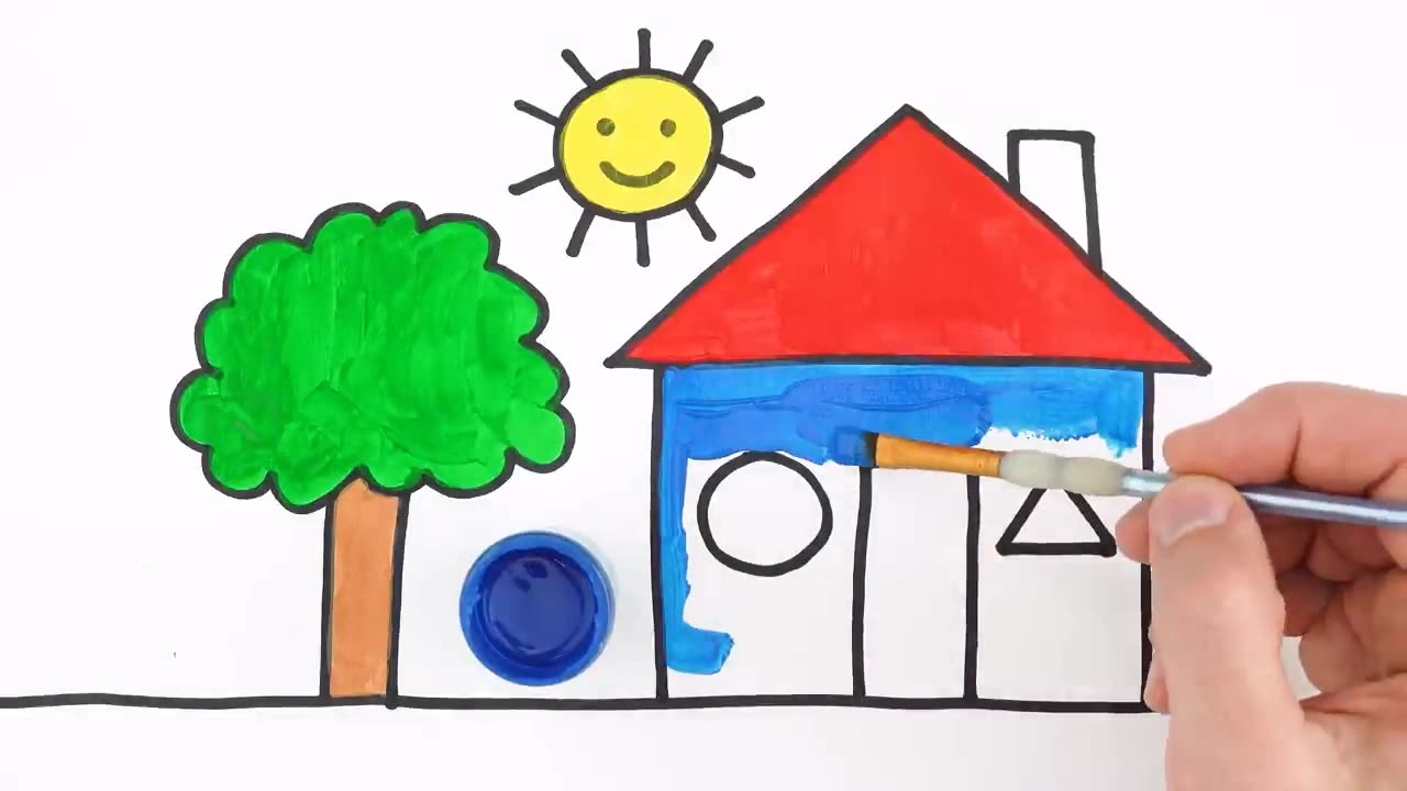 Drawing House form Shapes, easy acrylic painting for kids | Learn Art