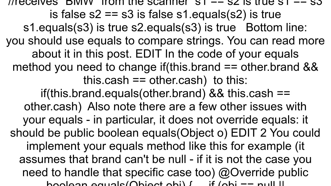 input read from nextLine is not equal to String value