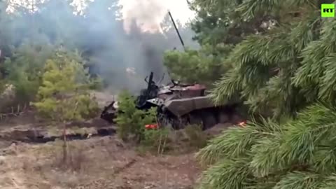 The first Ukrainian Tanks burn along the Russian Border