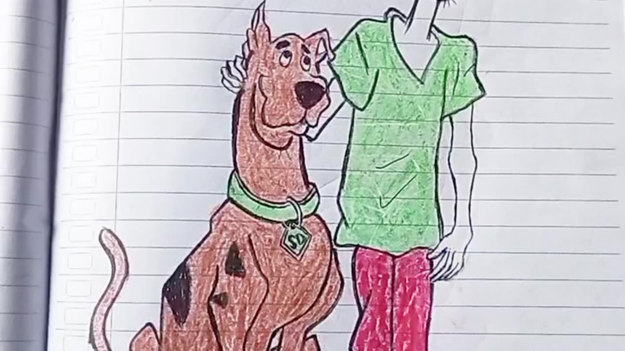 Draw Scooby-Doo and shagy using pencil