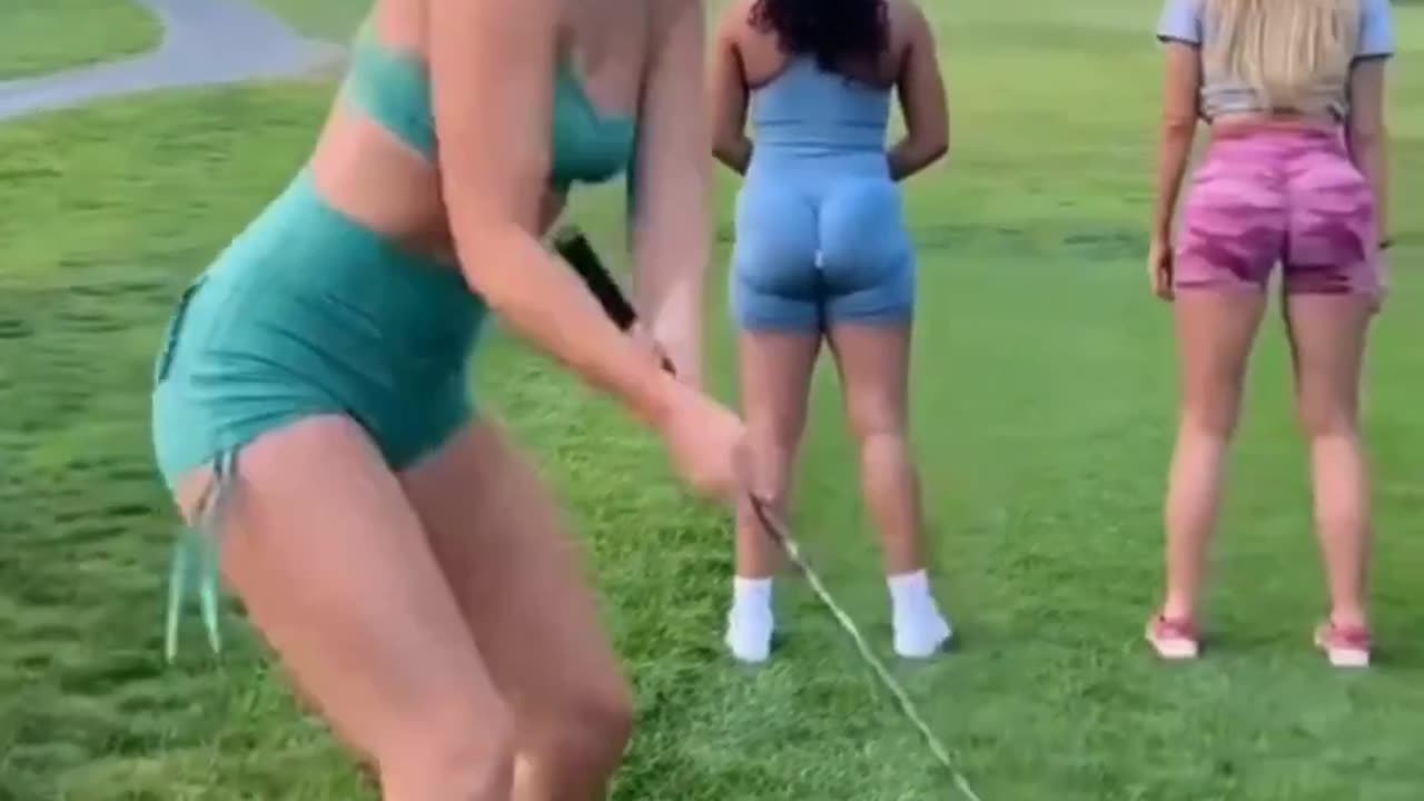 Beautiful English girls catching golf balls with her asssssss