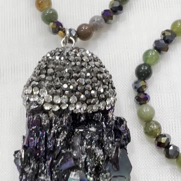 Handmade Unique 32”~36” Adjustable Necklace with Jasper, Crystals, Tourmaline