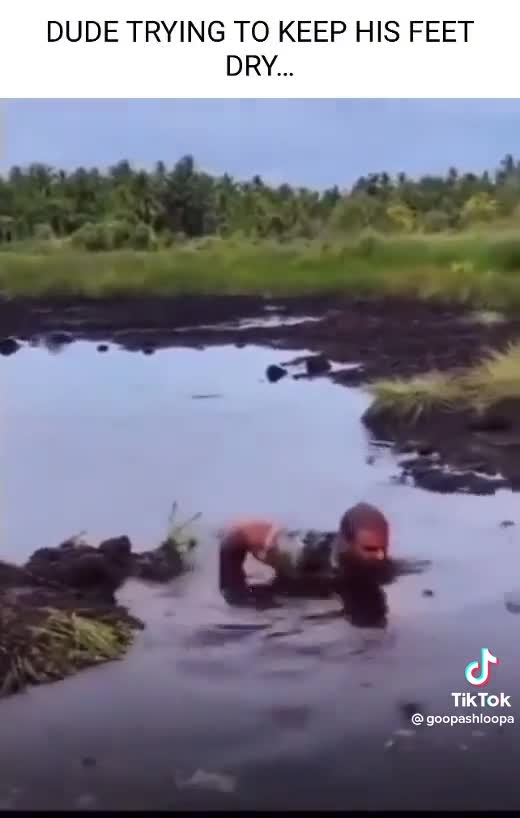 News Break: takes shoes off to keep them dry. Lol