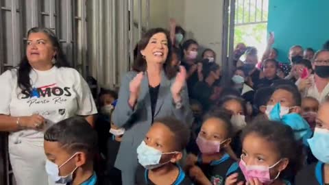 Hochul Surrounds Herself With Masked Kids After Wins