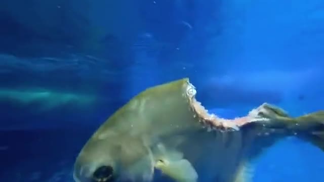 Fish swimming despite massive bite in its body