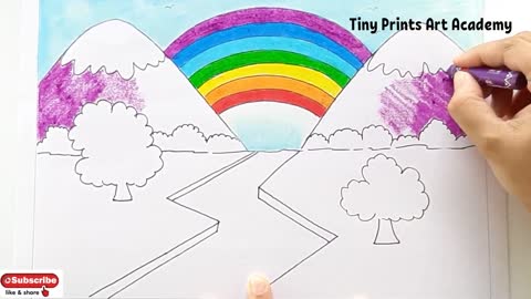 Draw Easy Rainbow Scenery/Drawing Easy Scenery with Rainbow