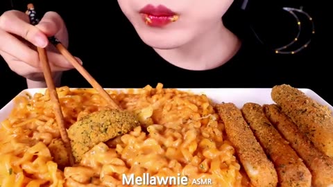 Mukbang ASMR: cheesy carbo fire noodles, mozzarella cheesestick