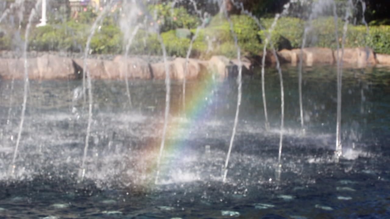 Rainbow in the fountain in front of the Wynn Casino in Las Vegas.