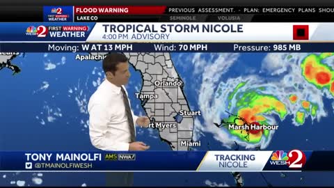 Tracking Tropical Storm Nicole Wednesday 4 p.m.