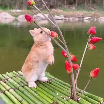 So cute rabbit 🐇 eating the storbry😍