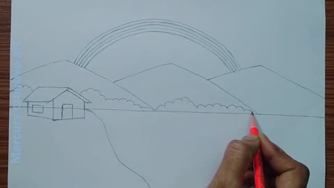 How to draw a beautiful rainbow scenery