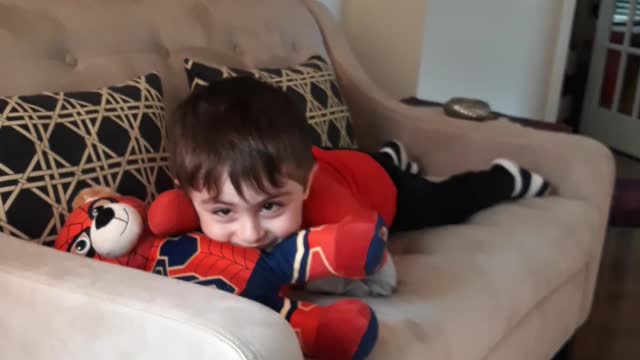 Laughing on the couch