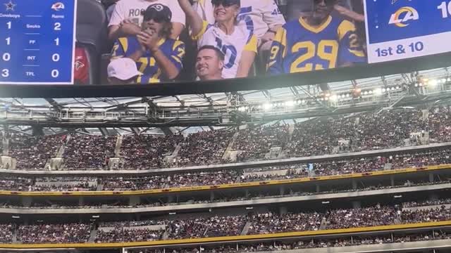 Kim Kardashian booed by crowd at Rams game in LA when they showed her on the Jumbotron.