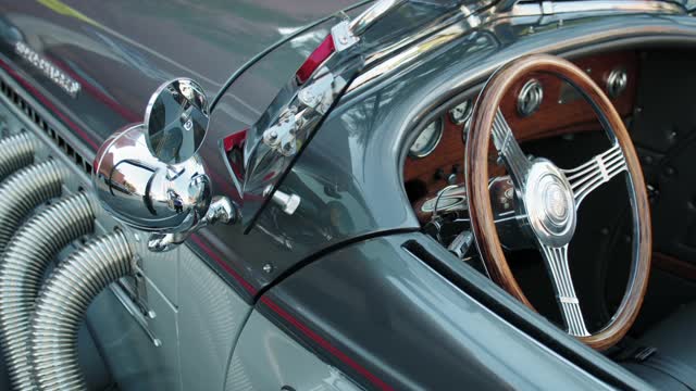 The Interior And Chrome Sidings Of A Vintage Car