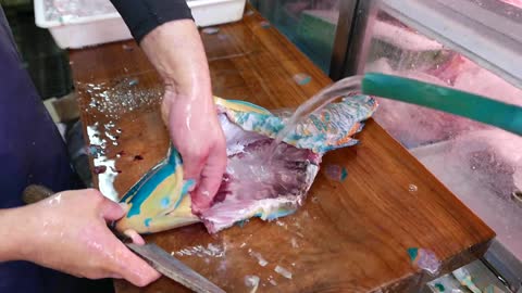 Japanese Street Food - GIANT PARROTFISH SASHIMI Okinawa Japan