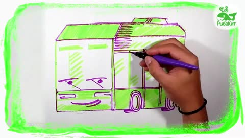 Cartoon about Green Bus, Marker ZOOM, FishWhale