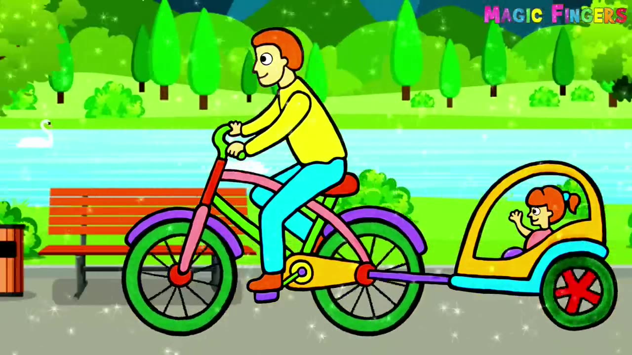 Dad Riding a Bike Picture Drawing, Painting & Coloring for Kids, Toddlers | Drawing Techniques