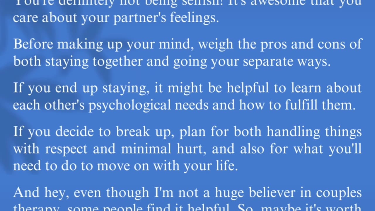 Am I selfish for not breaking up with my boyfriend ?