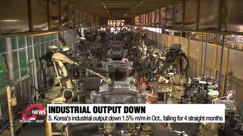 S. Korea's industrial output down 1.5% m/m in Oct., falling for 4 straight months