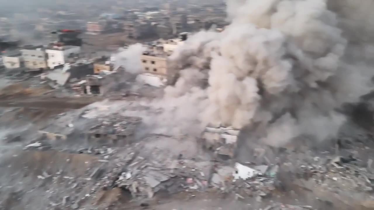 The moment of bombing and destruction of an entire residential block in Khan Yunis