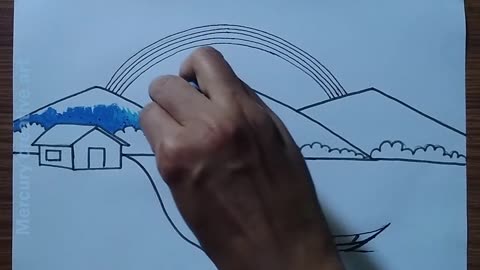 How to draw a beautiful rainbow scenery