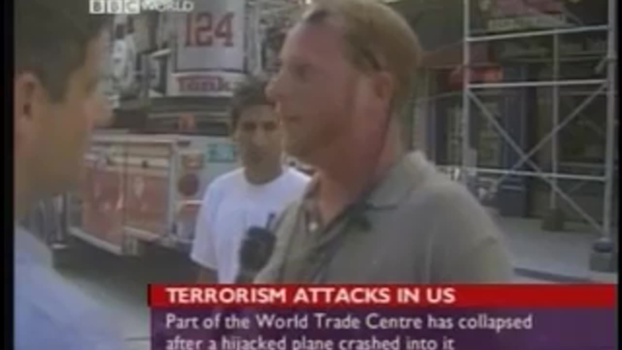 911 Eyewitness Interrupted By Loud Explosion With Live BBC Coverup Edit