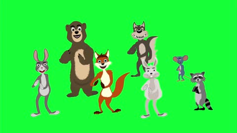 Animation of animals dancing on green background