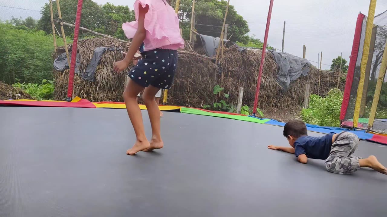 Cute babies jumping