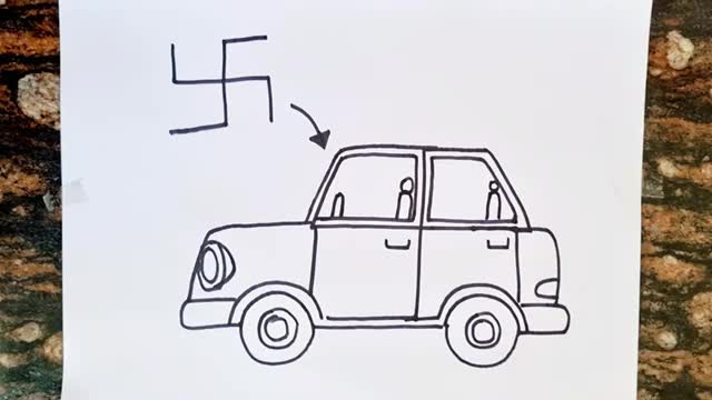 Swastik turns into Car Drawing // Easy Car Drawing // kids colouring page