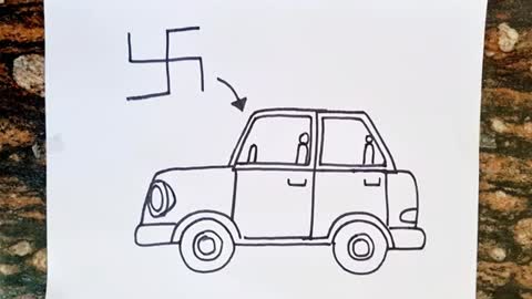 Swastik turns into Car Drawing // Easy Car Drawing // kids colouring page