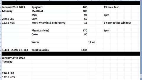 Daily Calorie Count: January 23rd
