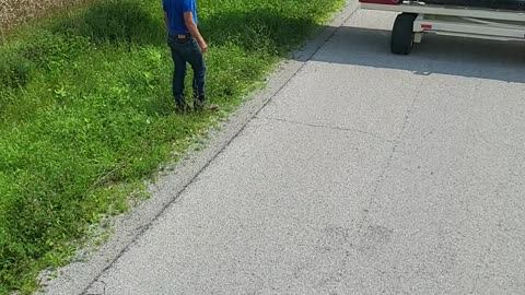 1st 5 year old to tour a combine header on the road