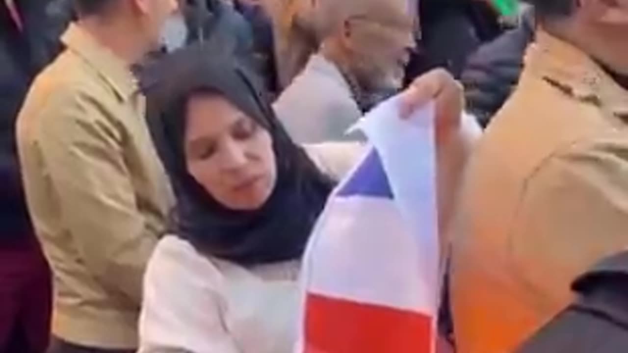 Muslim invader burns the French flag at Palestine protest