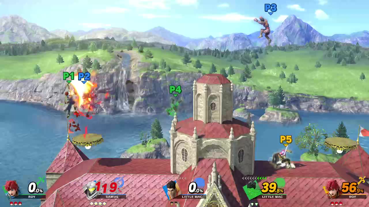 Samus and Little Mac Vs Roy Vs Little Mac Vs Roy on Princess Peach's Castle (Smash Bros Ultimate)