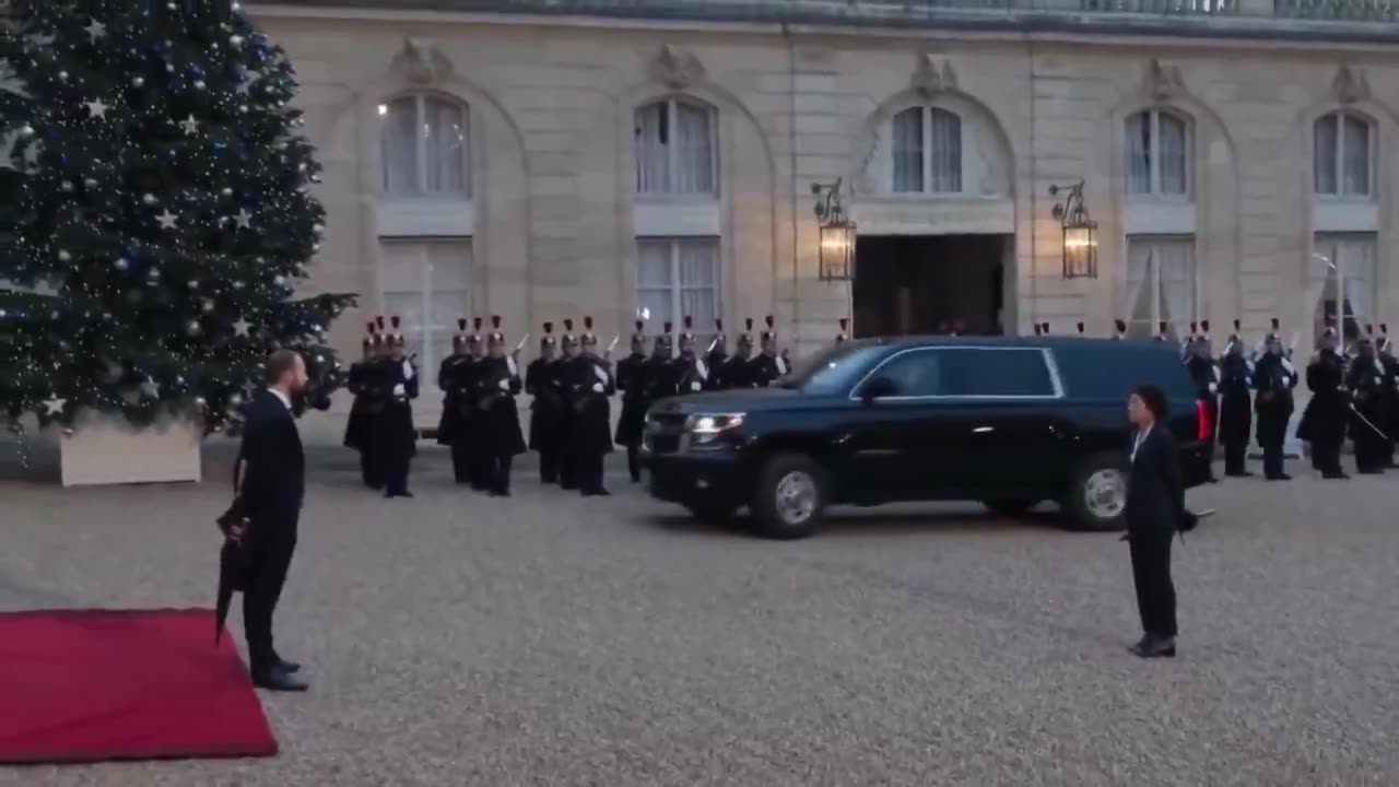 Donald Trump is greeted by French President Emmanuel Macron at the Elysee Palace