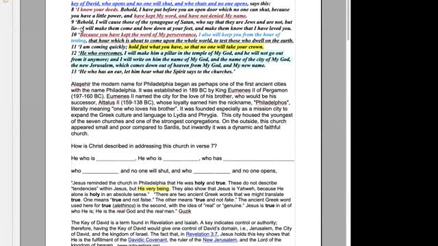 Revelation 3:7-11 To The Church in Philadelphia