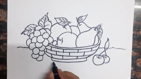 Fruit basket drawing // How to draw Fruit Basket // Easy Drawing