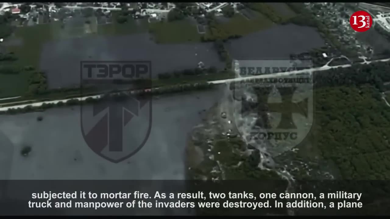 Belarusian volunteers openfire at the area where Russian trucks and equipment were located