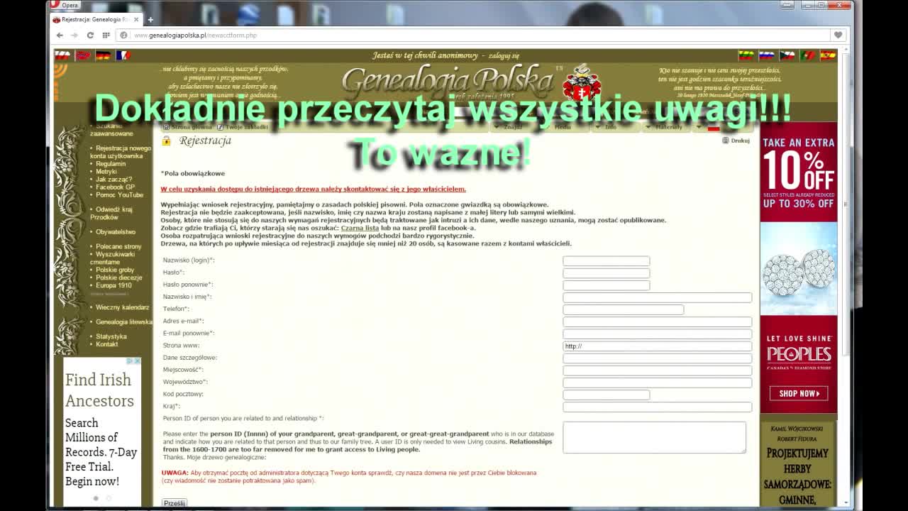 Rejestracja konta na portalu Genealogia Polska