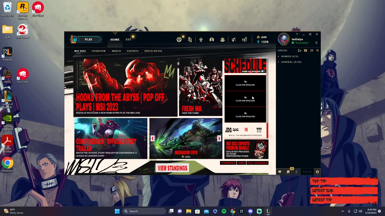 snippet of a league stream