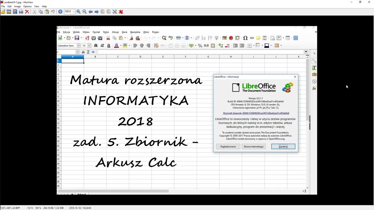 Matura 2018 - informatyka rozszerzona- zadanie 5 Zbiornik - calc excel libreoffice